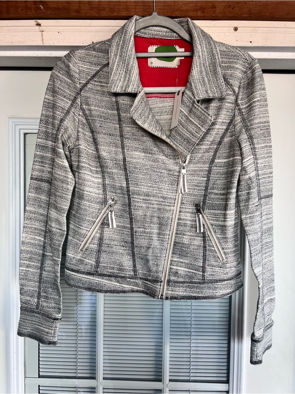 Anthropologie Women’s Gray Moto Jacket - Lightweight Textured Knit